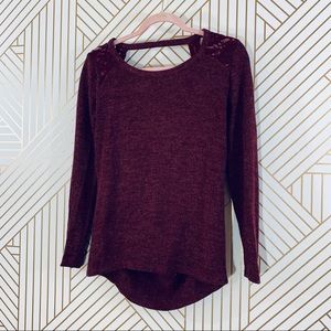 Double Zero Maroon Open Cowl Back Knit Top